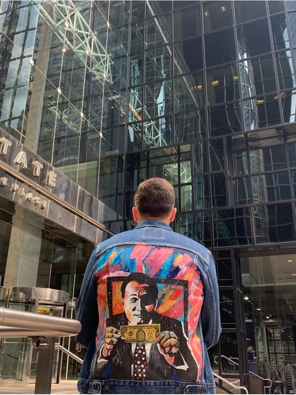 Hand Painted Denim Jacket inspired by The Wolf of Wall Street movie - Picture 1 of 4
